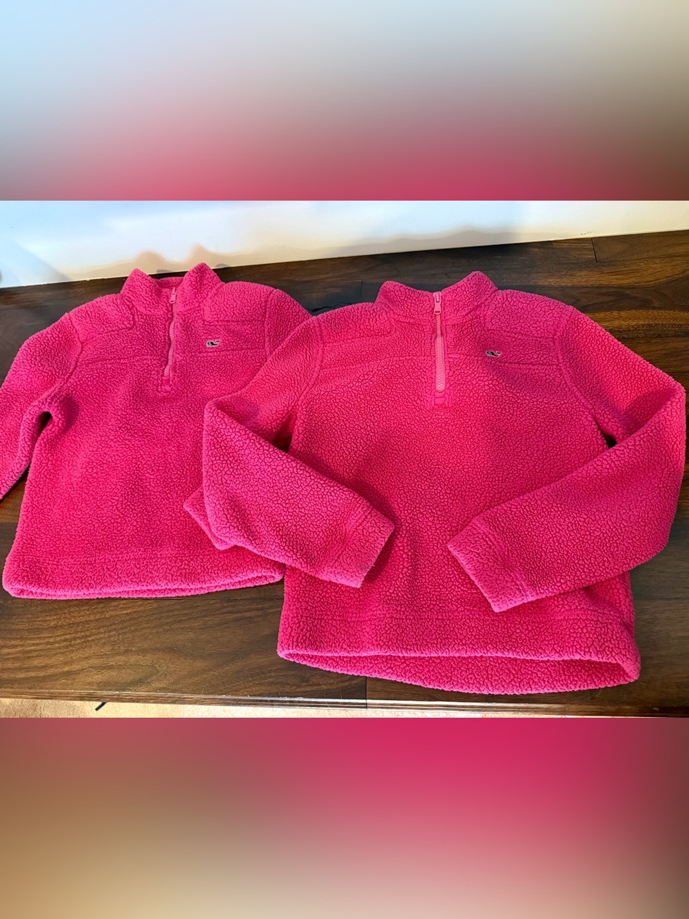 Vineyard Vines Girls' Bright Pink Sherpa Half-Zip Pullovers (Pair)